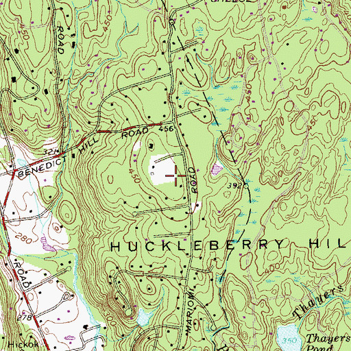 Topographic Map of Huckleberry Hills, CT