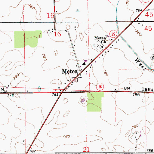Topographic Map of Metea Post Office, IN