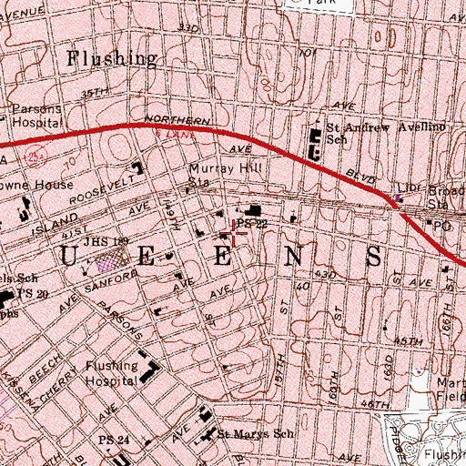 Topographic Map of Queens Church of Christ, NY