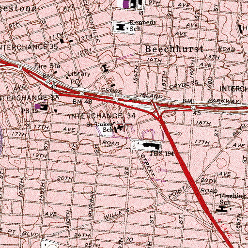 Topographic Map of Saint Lukes Roman Catholic Church, NY