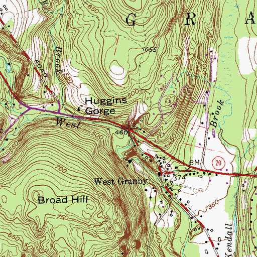 Topographic Map of Huggins Gorge, CT