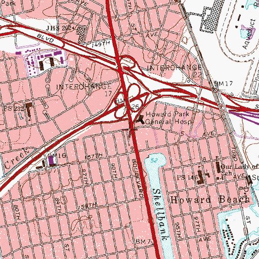 Topographic Map of Howard Beach Branch Queens Borough Public Library, NY