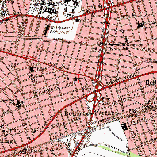 Topographic Map of Bellerose Baptist Church, NY