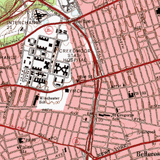 Topographic Map of Bellerose Church of God, NY