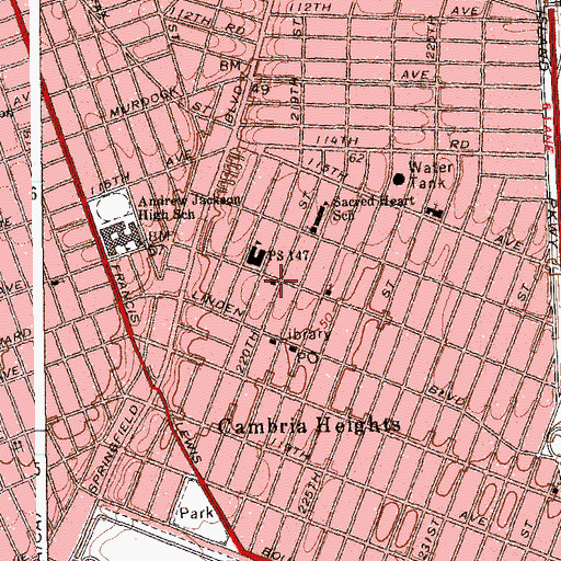 Topographic Map of Cambria Heights Community Church, NY