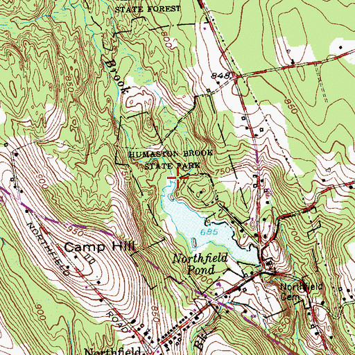 Topographic Map of Humaston Brook, CT