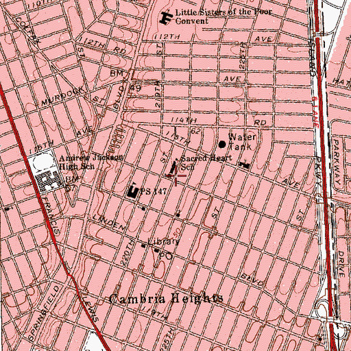 Topographic Map of Sacred Heart Church, NY
