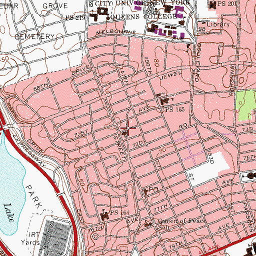 Topographic Map of Jewish Center of Kew Gardens Hills, NY