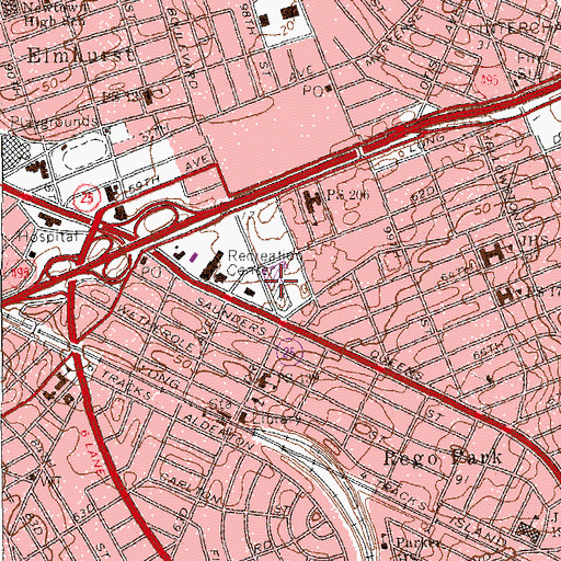 Topographic Map of Rego Park Shopping Center, NY