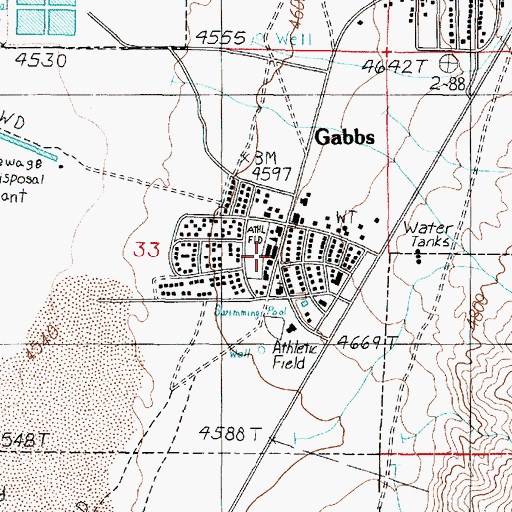 Topographic Map of Gabbs Middle School, NV