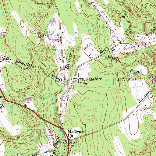 Topographic Map of Hungerford Cemetery, CT