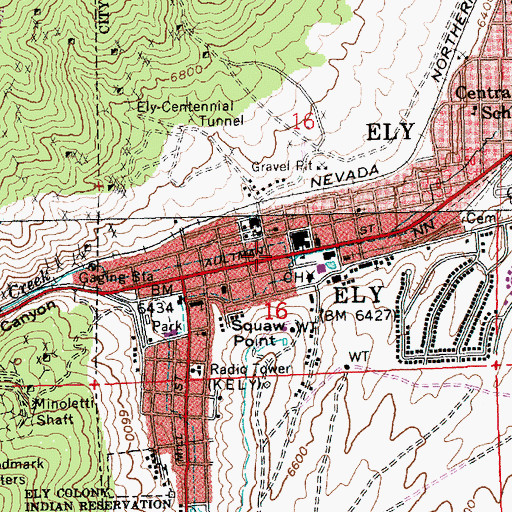 Topographic Map of Steptoe Valley High School, NV