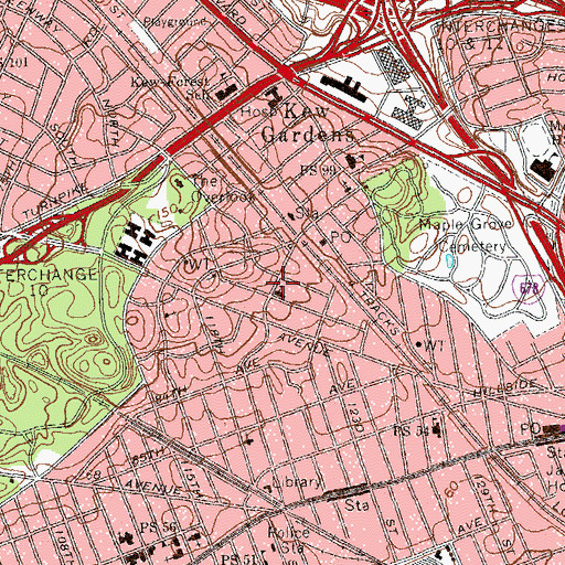 Topographic Map of Kew Gardens Synagogue, NY