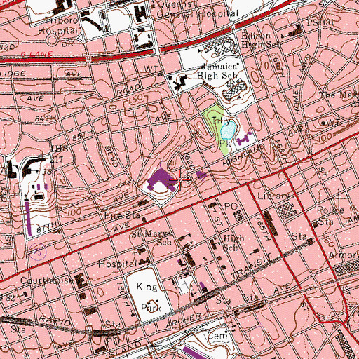 Topographic Map of Hillcrest High School, NY