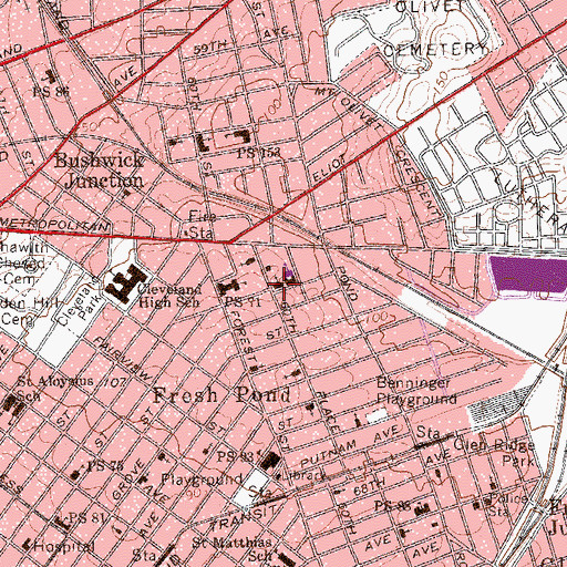 Topographic Map of Our Lady of the Miraculous Medal Church, NY