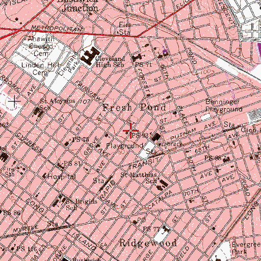 Topographic Map of Ridgewood Seventh Day Adventist Church, NY