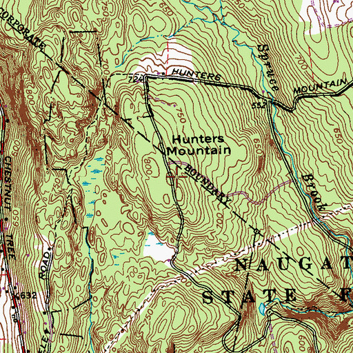 Topographic Map of Hunters Mountain, CT