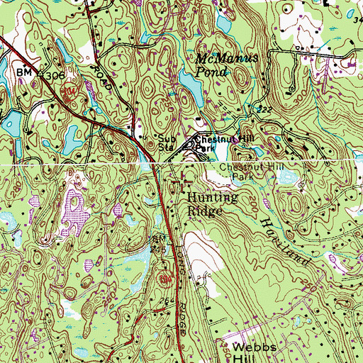 Topographic Map of Hunting Ridge, CT