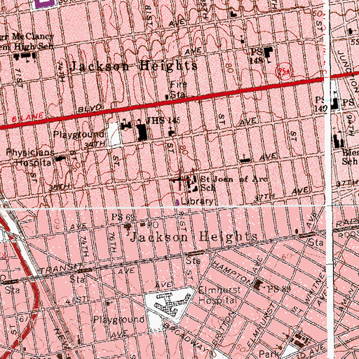 Topographic Map of Jackson Heights United Methodist Church, NY