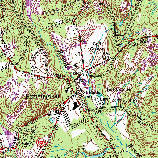 Topographic Map of Huntington, CT