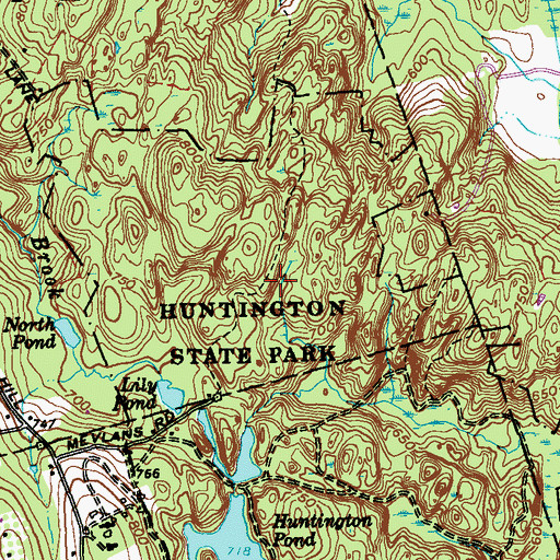 Topographic Map of Huntington State Park, CT