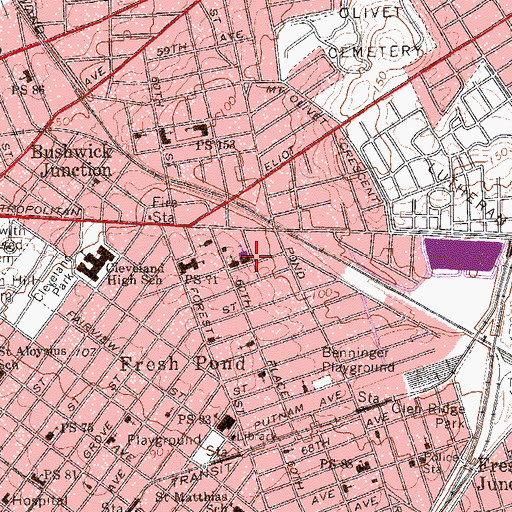 Topographic Map of Our Lady of the Miraculous Medal School, NY