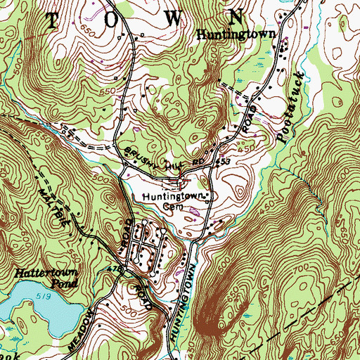Topographic Map of Huntingtown Cemetery, CT