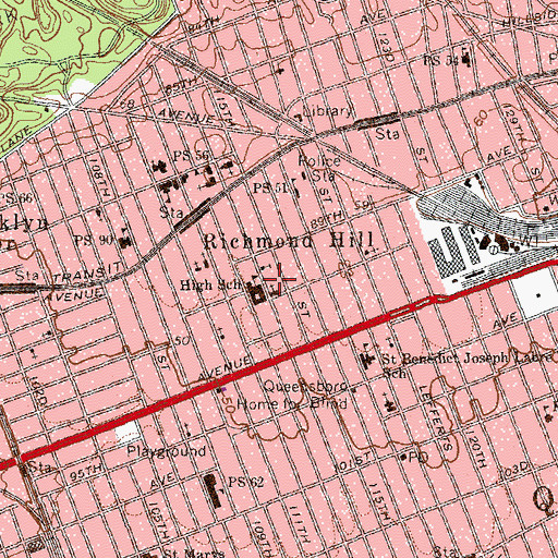 Topographic Map of Richmond Hill High School, NY