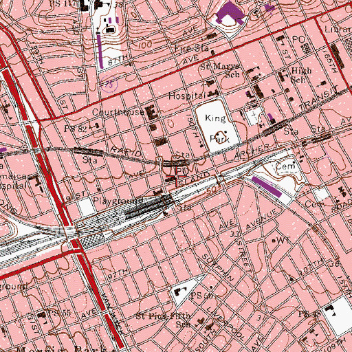 Topographic Map of Archer Avenue Station Jamaica Post Office, NY