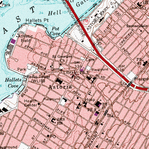 Topographic Map of Astoria Station Long Island City Post Office, NY