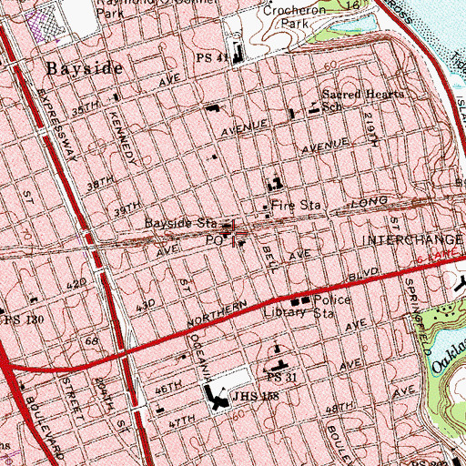 Topographic Map of Bayside Station Flushing Post Office, NY