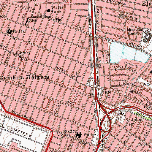 Topographic Map of Cambria Station Jamaica Post Office, NY