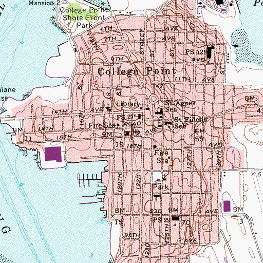 Topographic Map of College Point Post Office, NY