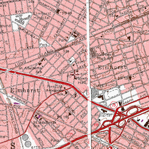 Topographic Map of Elmhurst A Station Flushing Post Office, NY