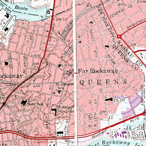 Topographic Map of Far Rockaway General Post Office, NY