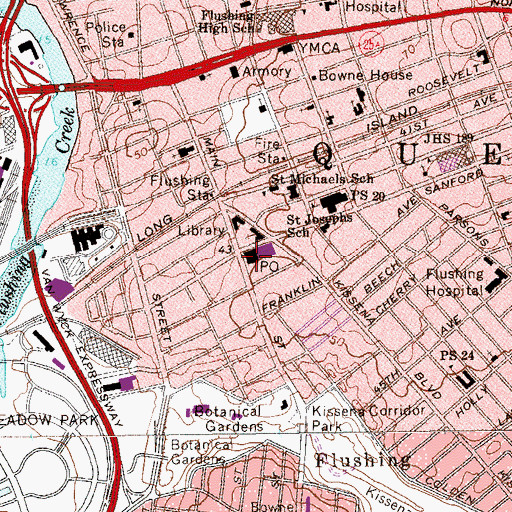 Topographic Map of Flushing Main Post Office, NY