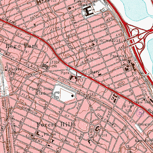 Topographic Map of Forest Hills Station Flushing Post Office, NY