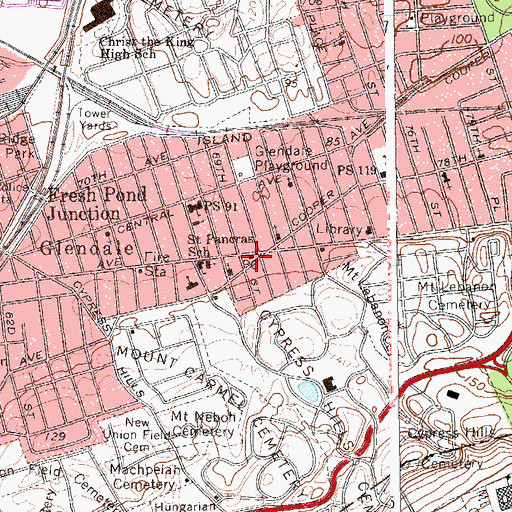 Topographic Map of Glendale Station Flushing Post Office, NY
