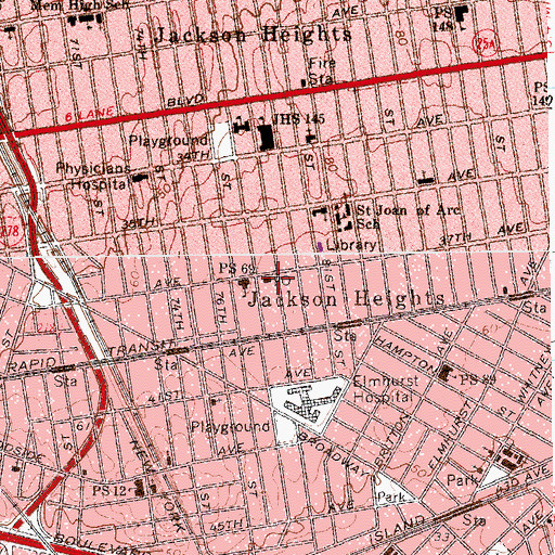 Topographic Map of Jackson Heights Post Office, NY