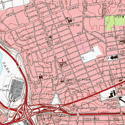 Topographic Map of Kew Gardens Hills Post Office, NY