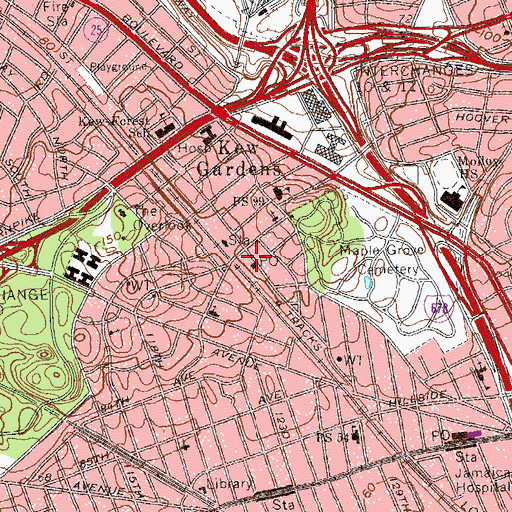 Topographic Map of Kew Gardens Station Jamaica Post Office, NY