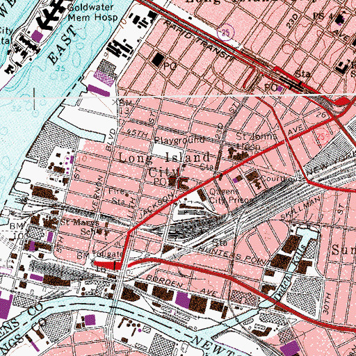 Topographic Map of Long Island City Post Office, NY