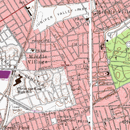 Topographic Map of Middle Village Station Flushing Post Office, NY