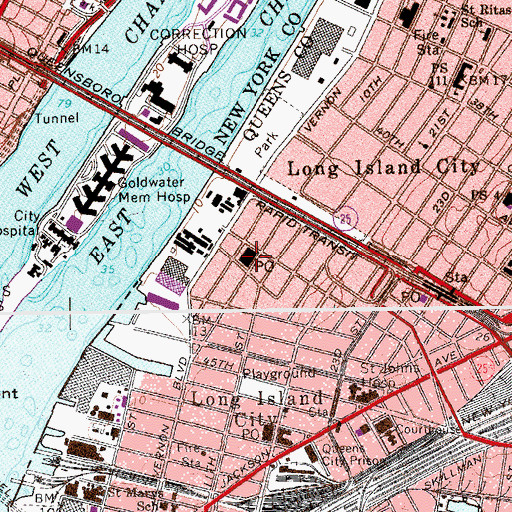 Topographic Map of Parcel Post Annex Long Island City Post Office, NY