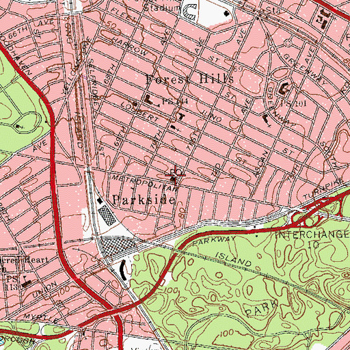 Topographic Map of Parkside Station Flushing Post Office, NY