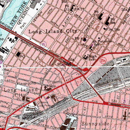 Topographic Map of Plaza Station Long Island City Post Office, NY