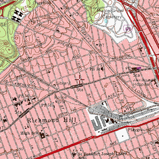 Topographic Map of Richmond Hill Station Jamaica Post Office, NY