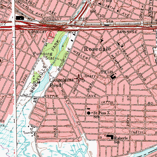 Topographic Map of Rosedale Station Jamaica Post Office, NY