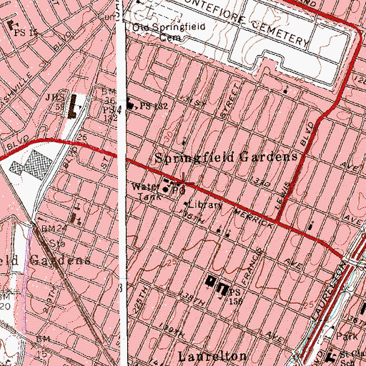 Topographic Map of Springfield Gardens Branch Jamaica Post Office, NY