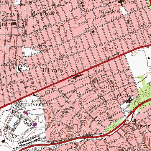 Topographic Map of Utopia Station Flushing Post Office, NY